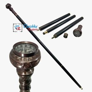 <b>Antique</b> Knob Compass Handle Art Deco Foldable Durable 95cm Handmade 560gm Tanishka Export T15-72015 <b>Walking</b> <b>Stick</b> Vintage Black - Product Image 2
