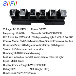SIIFII RGBW LED 6 Piezas * 60W Ra95 6000K DMX512, Montaje Colgante para Luz Zoom, Escenario, Concierto, Baño de Luz, Control de Sonido, Barra, Navidad - Product Image 5