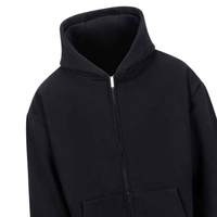 Sudadera con capucha y cremallera negra de primera calidad para hombres y mujeres, chaqueta polar de algodón Unisex con cremallera completa 100%, logotipo personalizado, ropa de calle de invierno OEM