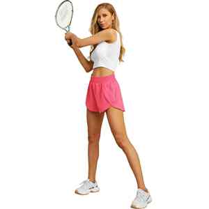 กางเกงขาสั้นเอวสูงของผู้หญิง96% ผ้าไนลอน4% สแปนเด็กซ์ดีไซน์สปอร์ตรัดรูปพร้อมกระเป๋าซ่อนระบายอากาศซับในเอวที่ซ่อนอยู่ - Product Image 4