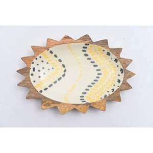 ถาดไม้รูปทรงพระอาทิตย์สมัยใหม่ พิมพ์ลายเคลือบอีนาเมล เป็นมิตรกับสิ่งแวดล้อม ทนทาน ผลิตด้วยมือ เหมาะสำหรับงานแต่งงาน งานดีวาลี และใช้ในบ้าน - Product Image 1