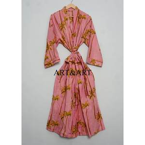 Bata Kimono de Algodón 100% con Estampado Floral, Suave y Cómoda, Maxi Túnica Oversize para Baño, Vestido, Abrigo, Ropa de Playa de Verano - Product Image 2