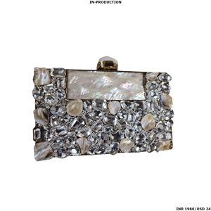 Handmade Designer Evening <b>Bag</b> with Mother of Pearl & Brass Sophisticated <b>Clutch</b> <b>for</b> <b>Weddings</b> Festive Events & Outfits - Product Image 2