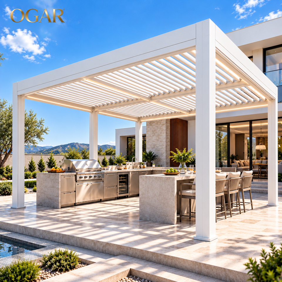 Smart Motorized Aluminum Pergola Remote Controlled Rotating Louver Roof ...