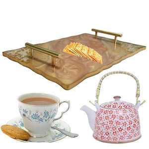 Bandeja de Resina Hecha a Mano al por Mayor con Posavasos, Juego de Servicio Decorativo Asequible para Té, Café y Uso en Mesa del Hogar - Product Image 1