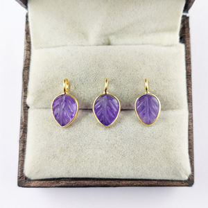 Pendentif en forme de feuille d'améthyste 10mm Améthyste en argent sterling 925 plaqué or pendentif fait main pour la fabrication de bijoux femmes breloque en vrac - Product Image 2