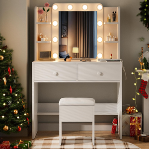 Coiffeuse blanche avec miroir <span class=keywords><strong>et</strong></span> lumières, petite table de toilette avec prises électriques, 3 modes d'éclairage pour la chambre à coucher - Product Image 2