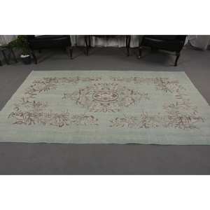 Alfombra clásica de lana de retazos verde Beige, diseño de Aubusson turco de 4,9x8,3 pies para sala de estar, mesita de noche, pasillo, rectángulo de látex - Product Image 3