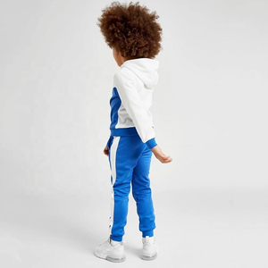 Ensemble de survêtement pour enfants personnalisé, couleur bleu et blanc, bloc de couleur, polyester, haut à capuche à col montant, pantalon de jogging avec motif uni - Product Image 5