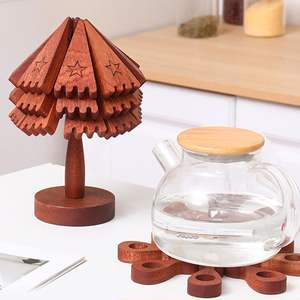 Ensemble de 4 dessous-de-plat carrés en bois écologiques de haute qualité avec support, pliables et empilables pour plats chauds, en carton - Product Image 5