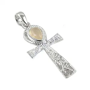 จี้เงินแท้ 925 ลายอังค์อียิปต์แท้ ประดับด้วยมูนสโตน ของสะสมทางวัฒนธรรม - Product Image 2