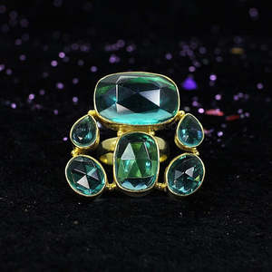 Anillo de piedras preciosas de apatita chapado en oro rosa y rodio Anillo de latón chapado en oro de moda con ajuste de incrustaciones - Product Image 2
