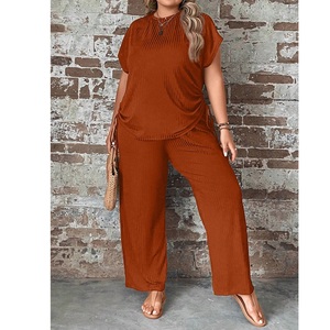 Femmes de luxe solide 100% coton Slim Skinny Fit à manches courtes t-shirt pantalon deux pièces ensemble automne décontracté BD - Product Image 6