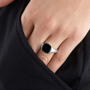 Hallmark <b>Men's</b> Silver Classic <b>Black</b> Cluster <b>Ring</b> Hip-Hop Trendy Gold-Plated Bezel Setting Inlay with Stylish Number Shape Gift - Product Image 2