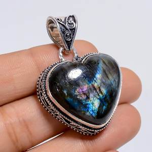 Pendentif double pierre de feu naturel Labradorite plaqué or en argent 925 de grande taille pour fiançailles ou occasions spéciales - Product Image 1