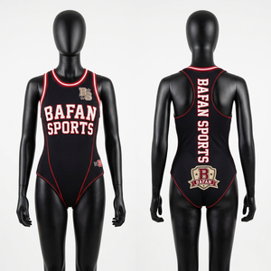 High Quality 220 Stretch Polyester Spandex Swimwear Black Red Panel Design Custom Printed Embroidered Logo women for <b>Bathing</b> - Product Image 1