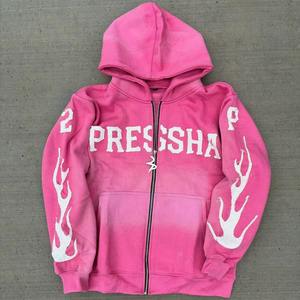 Sudadera con capucha para hombre con cremallera en blanco Boxy cremallera de cara completa sudaderas con capucha personalizadas de gran tamaño sudaderas de algodón de lana de doble capa lavadas con piedra ácida - Product Image 6