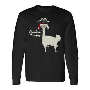 T-shirt a maniche lunghe Alpaca Objection Hearsay, unisex, taglia media per adulti, nera, con design divertente a tema animale - Product Image 1