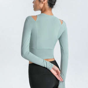 COMERCIO EN MFG 220gsm Nylon Spandex Absorbe el sudor Mujeres Fitness Gym Top Yoga Correr Deporte Camisetas transpirables - Product Image 3