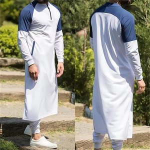 Hombres Jubba Thobe musulmán manga larga Maxi vestido bata nuevo último diseño en venta al por mayor tasa de manga larga árabe Thawb de talla grande - Product Image 3