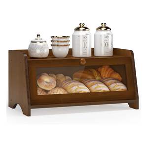 Large Modern Foldable Eco-Friendly Wooden Bread <b>Box</b> for Kitchen Countertop | Bread Container with Window Holder (<b>Brown</b>) - Product Image 1