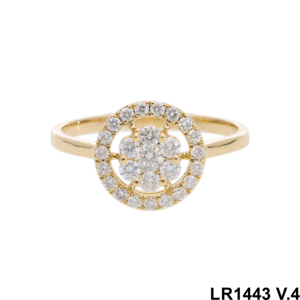 แหวนเพชรสีเหลืองทอง14K ของผู้หญิงที่สง่างามประดับด้วยเพชรธรรมชาติประดับดอกไม้ประดับด้วยสายคาดตรงกลางเพชร - Product Image 1