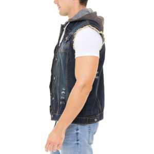 Veste en jean sans manches pour homme, veste en jean élégante, mode décontractée, streetwear, motard rétro, coupe ajustée, vente en gros OEM ODM - Product Image 5