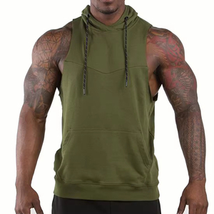 Wholesale <b>Sleeveless</b> Men's Gym <b>Hoodies</b> Fitness Sports Wear Made of Polyester/Cotton Plain Dyed Technique - Product Image 3