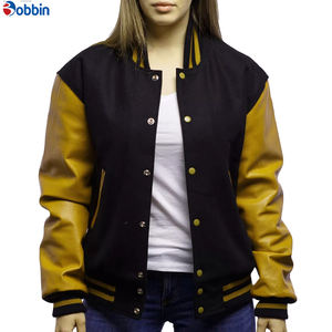 Veste universitaire d'hiver pour femme, écologique, respirante, en toile matelassée, col montant, réversible, mélange laine/cuir - Product Image 1