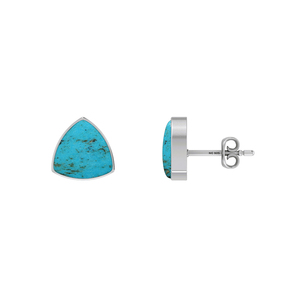 925 Sterling Silver Stud Earrings <b>Turquoise</b> Bullet Trillion Bezel Setting Trendy Handmade Fashion Jewelry Party Gift Pack 3 - Product Image 4