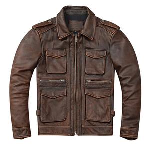 Nueva chaqueta de lona de cuero de oveja M65 para hombre, chaqueta Vintage ajustada con múltiples bolsillos, chaquetas largas de cuero de oveja de primera capa - Product Image 6