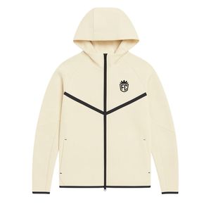 Conjunto Deportivo de Chaqueta con Capucha y Cremallera Completa y Pantalones Deportivos de Felpa Técnica para Hombre, Color Marfil, para Entrenamiento Atlético - Product Image 3