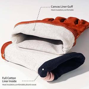 Guantes de soldadura de cuero de construcción impresos con logotipo personalizado de alta resistencia Guantes de soldadura de cuero de trabajo - Product Image 3