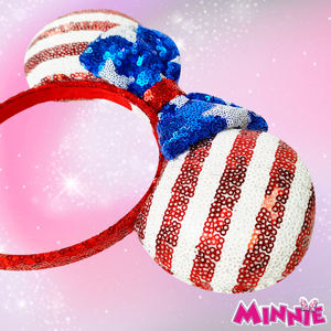 H.E.R ACCESSORIES Licensed Disney Minnie Mouse Ears Costume <b>Headband</b> With Bow and Character Ears Bow USA theme <b>sequins</b> Ages 3+ - Product Image 3