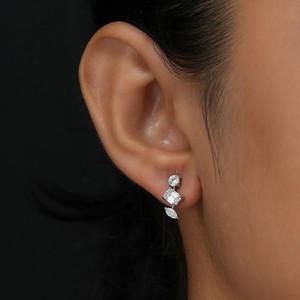 Unbeatable Market Price Unique 10k Solid Gold Three Stone Lab Grown <b>Diamond</b> Drop Earrings with Genuine Pearl Main Stone - Product Image 2