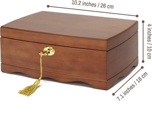 Caja de Joyería de Madera con Cerradura y Llave para Mujer, Tamaño Mediano, Madera Natural Real, Cajas Organizadoras Antiguas con Cerradura para Niñas, con Gran Espacio - Product Image 6