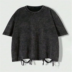 Vente chaude, t-shirt à manches courtes en tricot lourd, col rond, effet délavé, effet usé, surdimensionné, 230g, écologique, épaules tombantes - Product Image 2