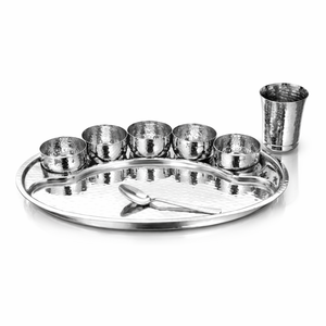 Ensemble de 8 pièces de Thali ovales à paroi unique martelée avec miroir de couleur argent poli vente en gros ensemble de 9 pièces - Product Image 1
