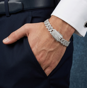 Bracelet cubain en or blanc 18 carats en gros, diamant de laboratoire taille brillant F VVS2, pour mariage, hip-hop, usage quotidien masculin - Product Image 1