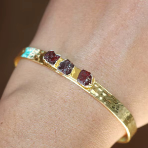 Natural Garnet Raw Bangle, 18k <b>Gold</b> Electroplated <b>Bracelet</b>, January Birthstone Cuff <b>Bracelet</b> - Product Image 1
