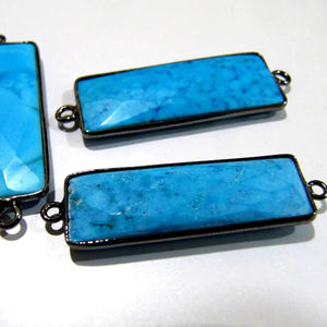 High Natural Turquoise Magnesite Baguette Shape Connector 30x12mm Rectangle Bezel Brass <b>Charms</b> Pendants <b>for</b> Jewellery Making - Product Image 1