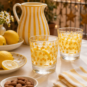 Juego de Vasos Duraderos de 6 Piezas, 25 cl (8.5 fl oz), Estrellas Amarillas, Vidrio Prensado, Diseño Moderno y Elegante, Enjoy by Excelsa - Product Image 3