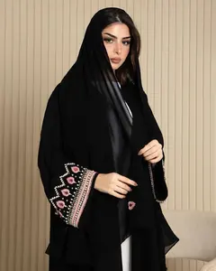 Abaya de prière longue à manches longues en soie rose, faite à la main, anti-rides, de Dubaï, avec de magnifiques cristaux, robe luxueuse pour femmes, toutes saisons - Product Image 1