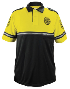 FIRST CLASS <b>SECURITY</b> <b>BADGE</b> and PATCH TWO TONE BIKE PATROL POLO SHIRT WITH ZIPPER POCKET and REFLECTIVE HASH STRIPES - Product Image 3
