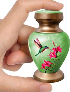 Artesanías superiores Pequeño colibrí Rosa Latón Urna de cremación hecha a mano Estilo americano Cenizas Recuerdo Suministros funerarios - Product Image 5