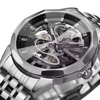 Montre mécanique pour homme FORSINING en argent, bracelet en acier inoxydable de haute qualité, mouvement automatique, montre-bracelet étanche pour homme