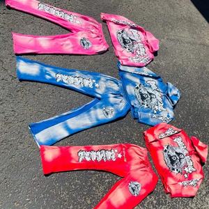 Combinaisons de survêtement lavées à l'acide ensemble deux pièces en polaire pantalon de survêtement évasé vintage surdimensionné et sweat à capuche pour hommes - Product Image 2