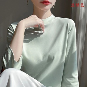 Été 100% Coton mercerisé T-shirts en soie pour femmes Col O Manches courtes Loose Straight Tops Simple Casual Tees - Product Image 5