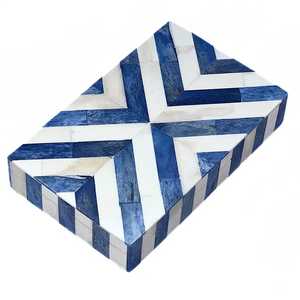 Best Handmade <b>Blue</b> and White Chevron Inlay Storage <b>Box</b> Decorative Bone Mosaic for Jewelry and <b>Gifts</b> at an Price - Product Image 2