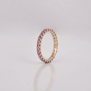 แหวนแต่งงานแบบเต็มวงประดับเพชรทรงกลมสีชมพูเคลือบทองคำ 14KT สุดหรูหรา ของขวัญแต่งงานสุดคลาสสิกสำหรับผู้หญิง - Product Image 6